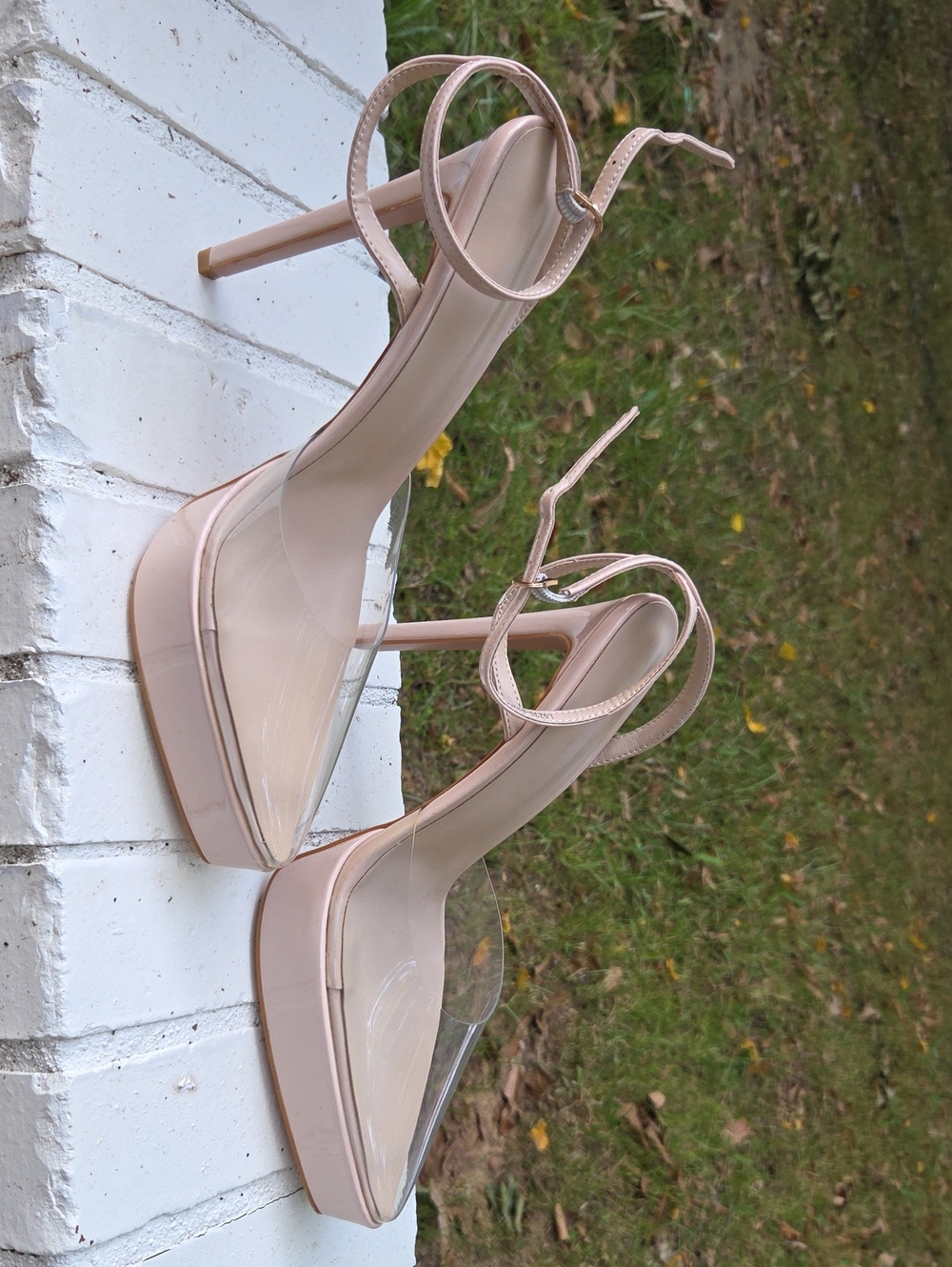 Nude Ankle-Strap Platform Stiletto Heels